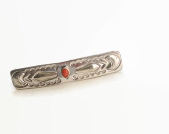 Vintage Navajo Sterling Silver and Coral Stone Hair Slide