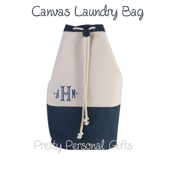 Canvas Laundry Bag - Monogrammed - Navy Laundry Duffel Tote