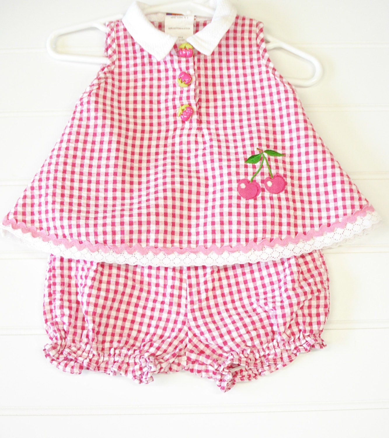 Vintage Baby Clothes Baby Dress With Bloomers Pink and White