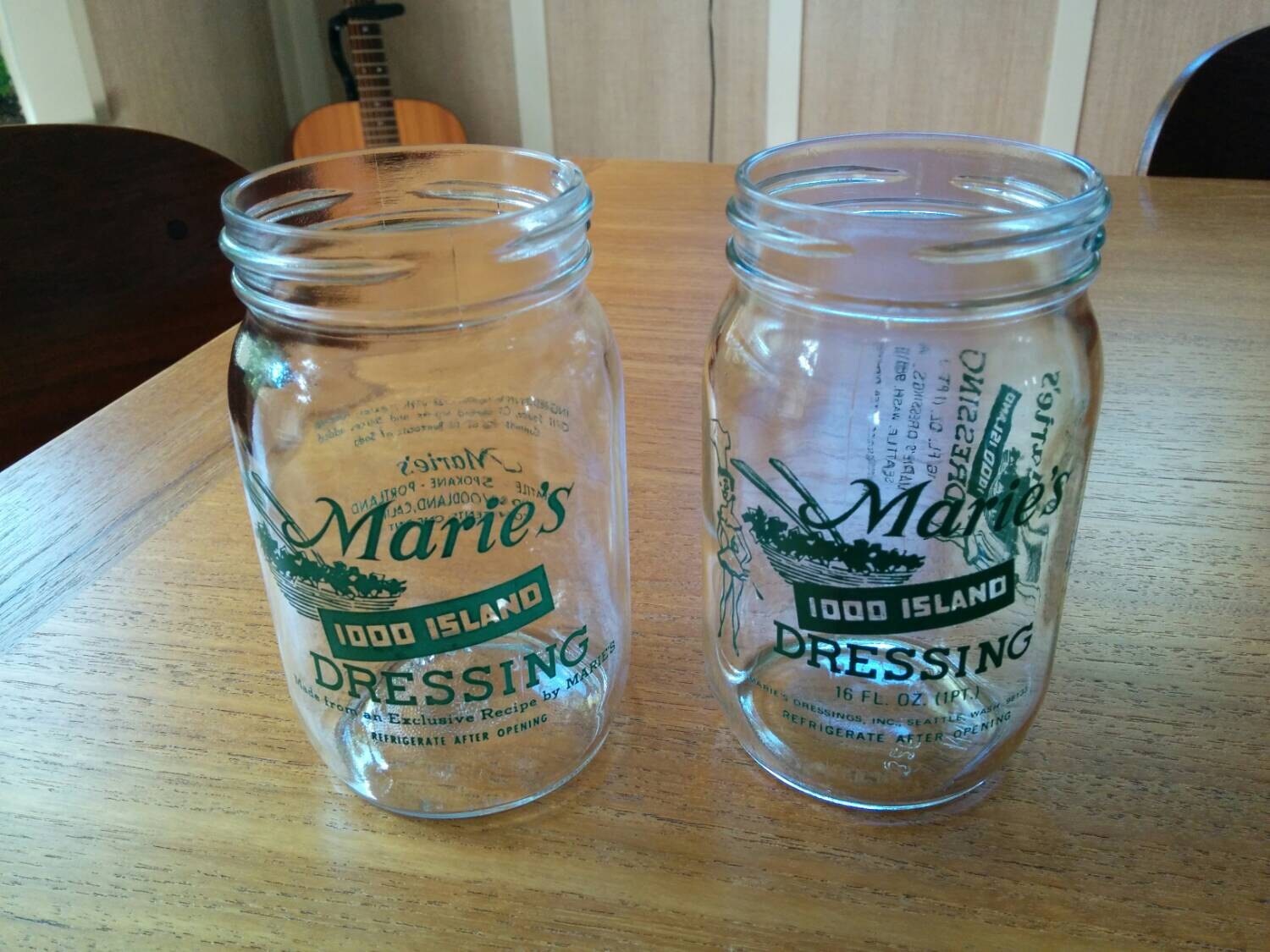 Pair of Vintage Glass Pint Jars Marie's Salad Dressing