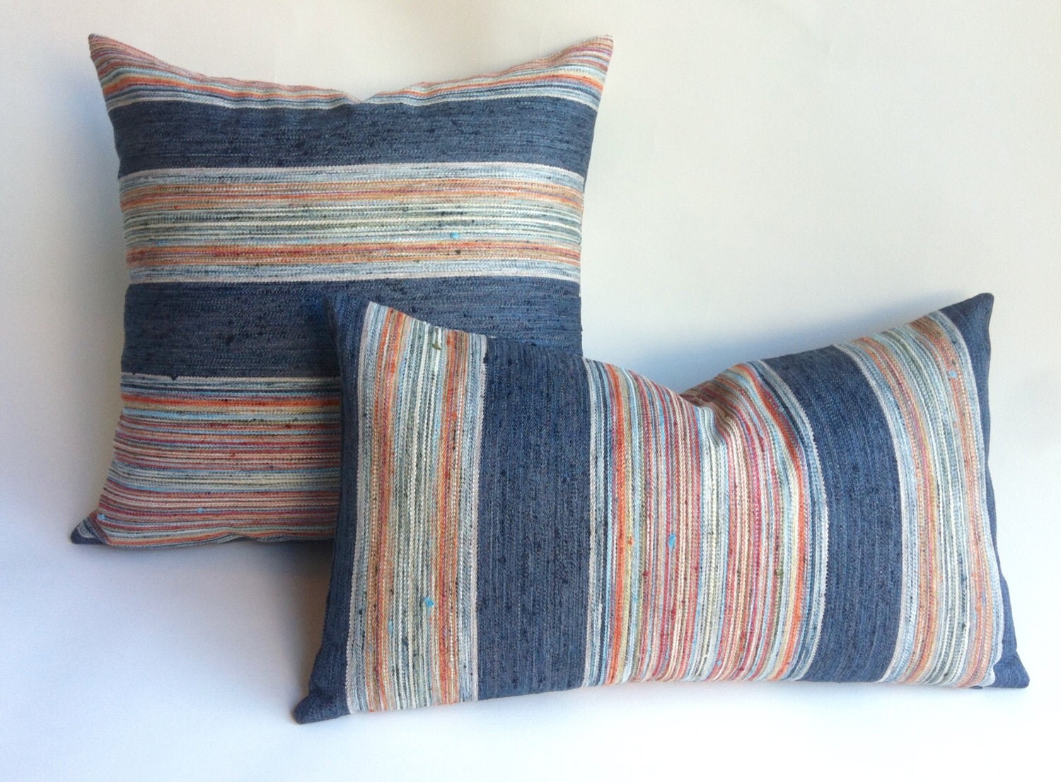 One Indigo Stripe Designer Zipper Pillow Cover 18x18 24x24