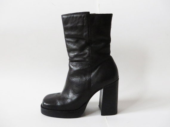 Platform Ankle Boots Black Genuine Leather Chunky Platform