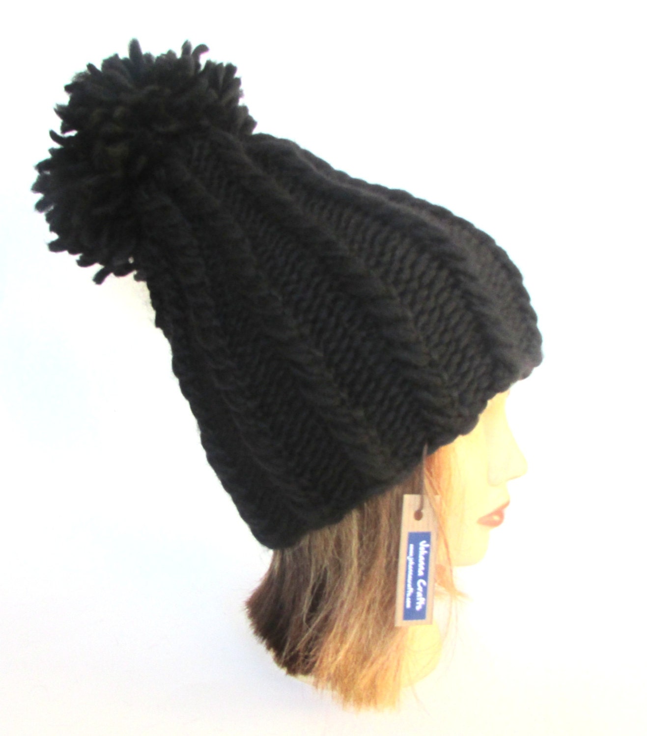 pom pom hat massive pom hat women Johannahats for handknit hat black by Large pom