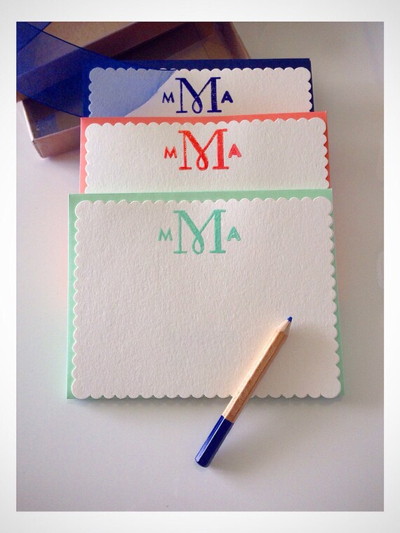 Items similar to Monogram Stationery Set Handstamped and Embossed