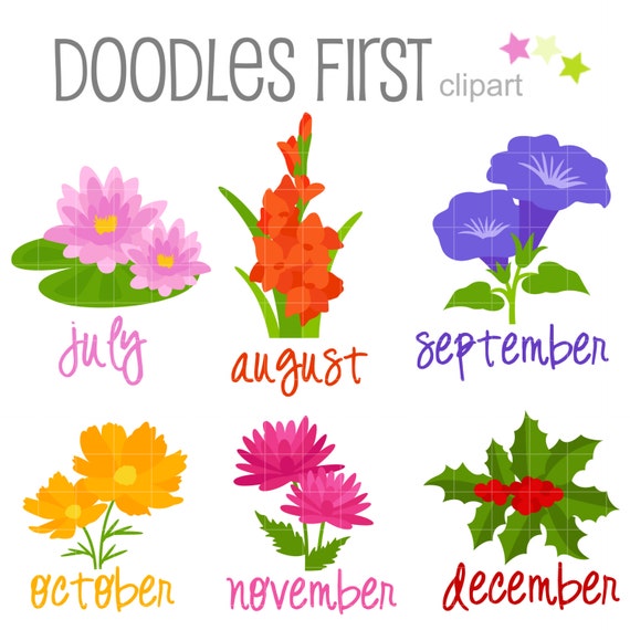 Flower of the Month July December Digital Clip Art for