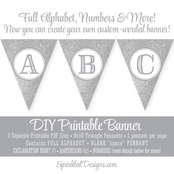 printable silver glitter pennant banner baby shower
