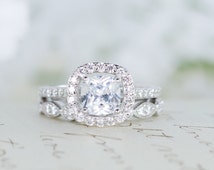 Cushion cut cz wedding ring sets