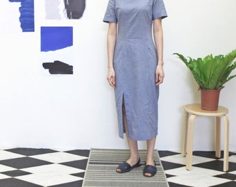 reinterpreted chambray quipao chinese dress with slits details
