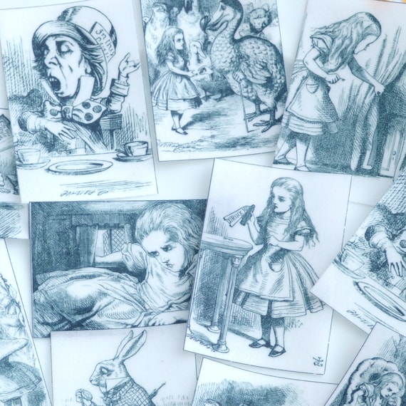 Edible Alice in Wonderland Classic Set 1 Wafer Rice Paper Black & White x 16 Cake Decorations Cupcake Cookie Toppers Mad Hatter Tea Wedding Il_570xn