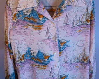 Vintage Women's Graff of California Polyester Sailing Theme Blouse