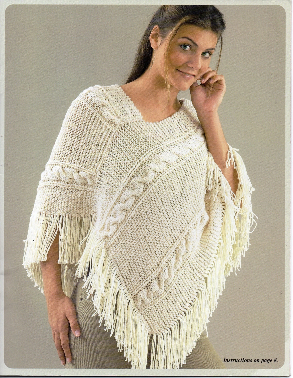 womens poncho knitting pattern aran poncho fringed poncho Size