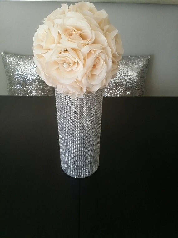 Rhinestone Vase. WEDDING CENTERPIECE. Bling Wrapped Luxury