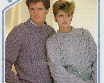 Womens Mens knitting pattern fishermans rib sweater chunky