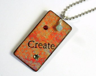Decoupaged Keychain Rectangle Wood Key Chain Swarovski Crystal Embellished Gift for Her Under 10