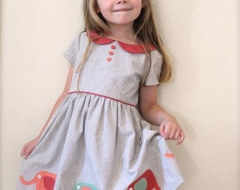 GIRLS Dress PATTERN, The Vintage Kate Dress, sizes included to fit ages 2-6, instant digital download, Peter Pan collar