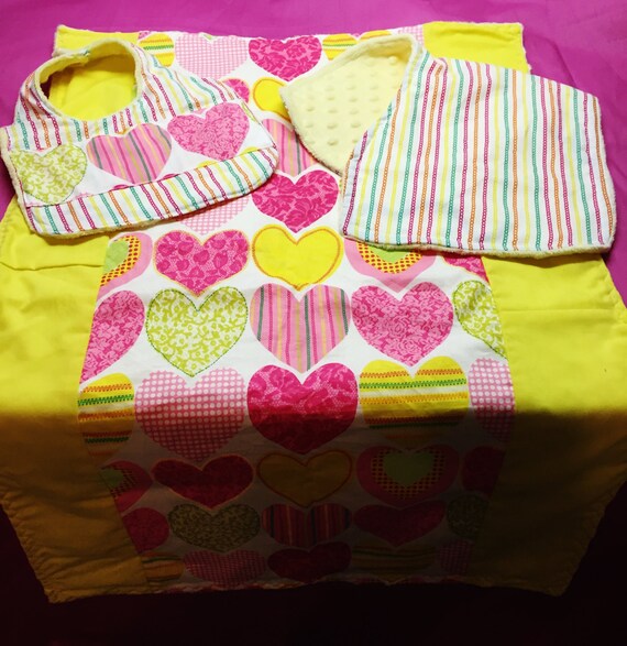 3 piece set of Baby Blanket Burp Cloth and Bib by ThreadsJust4U