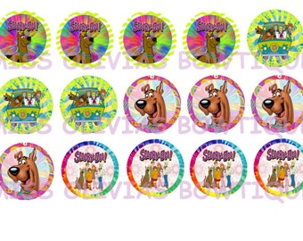 15 Digital Scooby Doo Bottle Cap Images ( Instant Download) Print Your Own