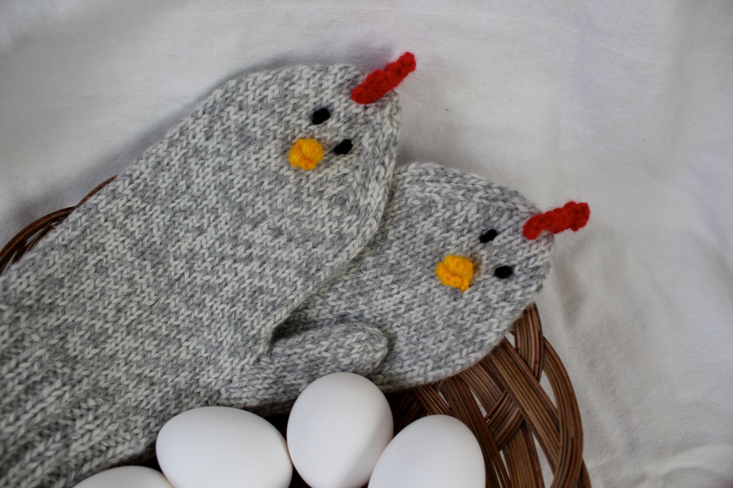 Handknit Adult Wool Chicken Mittens
