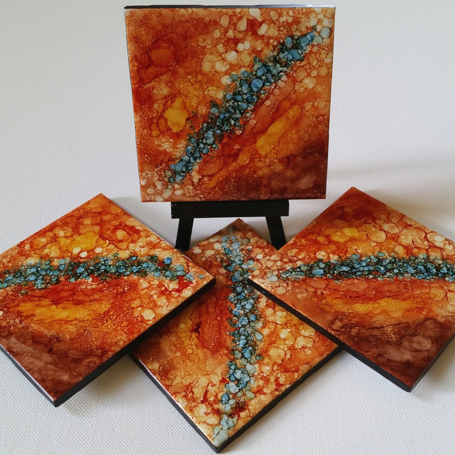 Original alcohol ink art on tile coasters. Set of 4. by ColorDive