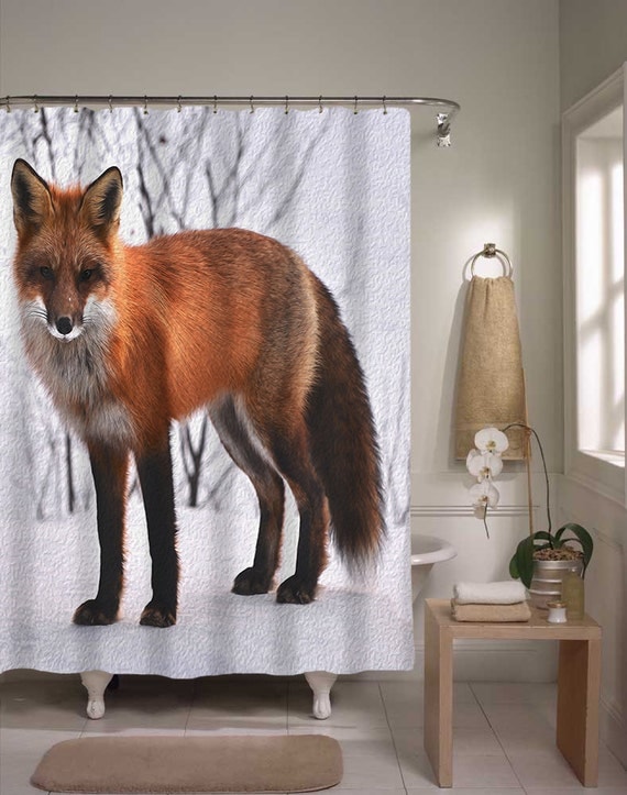 Shower Curtain Oil Painted Fox Winter Bathroom Decor