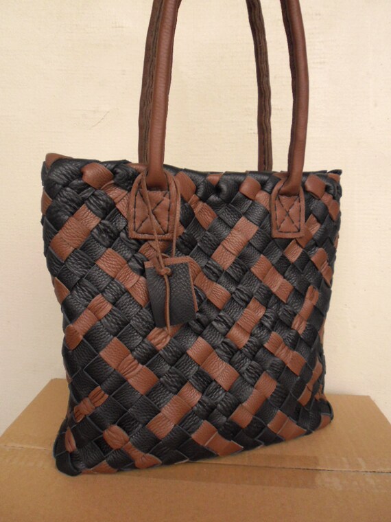 brown woven leather handbag