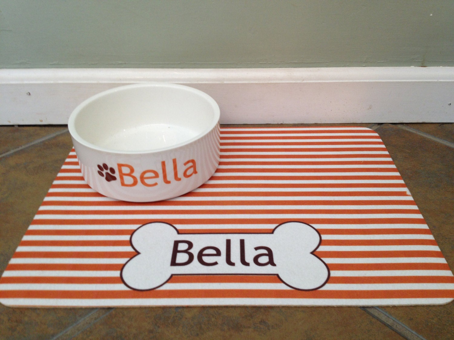 Personalized Dog Bowl Mat Stripes Mat Only by HopscotchGifts