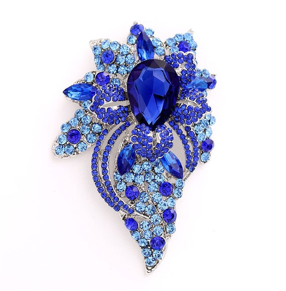 Royal Blue Rhinestone Brooch Sapphire Blue Wedding Bridal