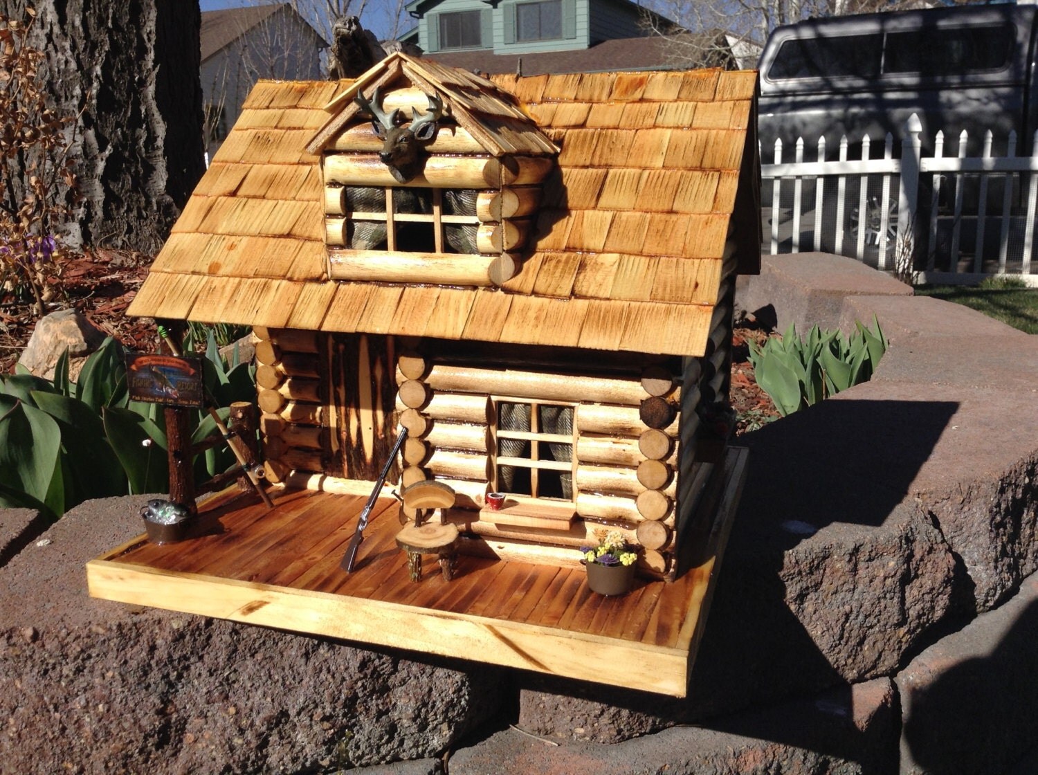 Custom Hand Made Miniature Log Cabin / Birdhouse