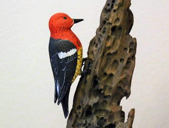 Red Headed Woodpecker Bird Carving