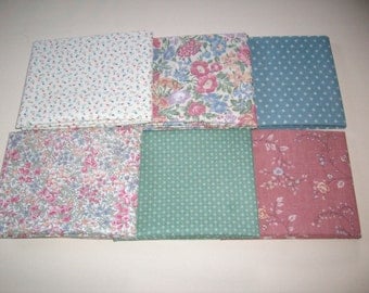 6 fat quarter vintage fabric rose,blue,green, tiny floral