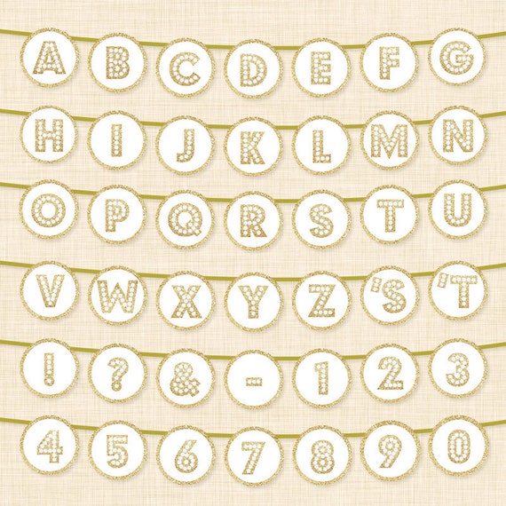 gold glitter marquee alphabets banner printable digital file