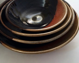 Temmoku and Malcolm's Shino Serving and Nesting Bowls