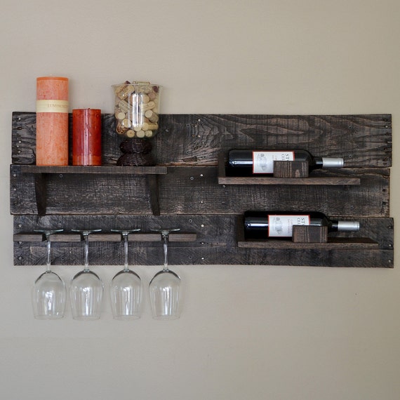 Pallet Wood Horizontal Wine Shelf Espresso Walnut by VinoGrotto
