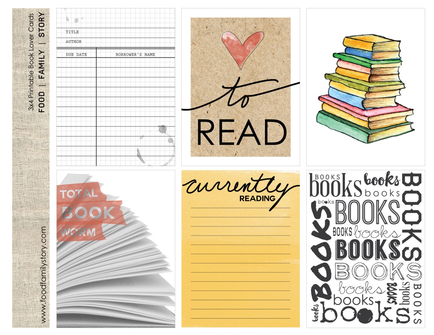 Printable Scrapbook 3x4 Journaling Cards Book/ Reading Theme