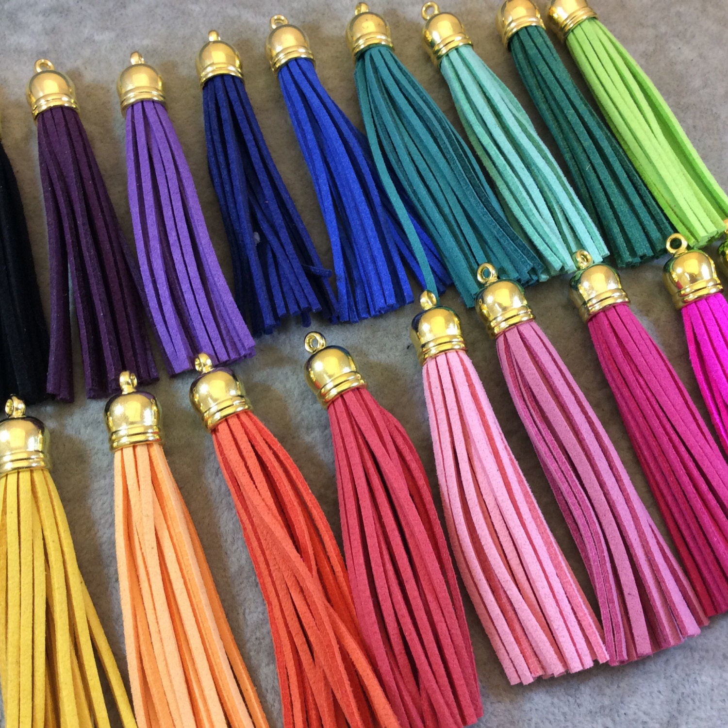 3 Assorted Suede Leather Tassels with Gold Cap by Beadlanta