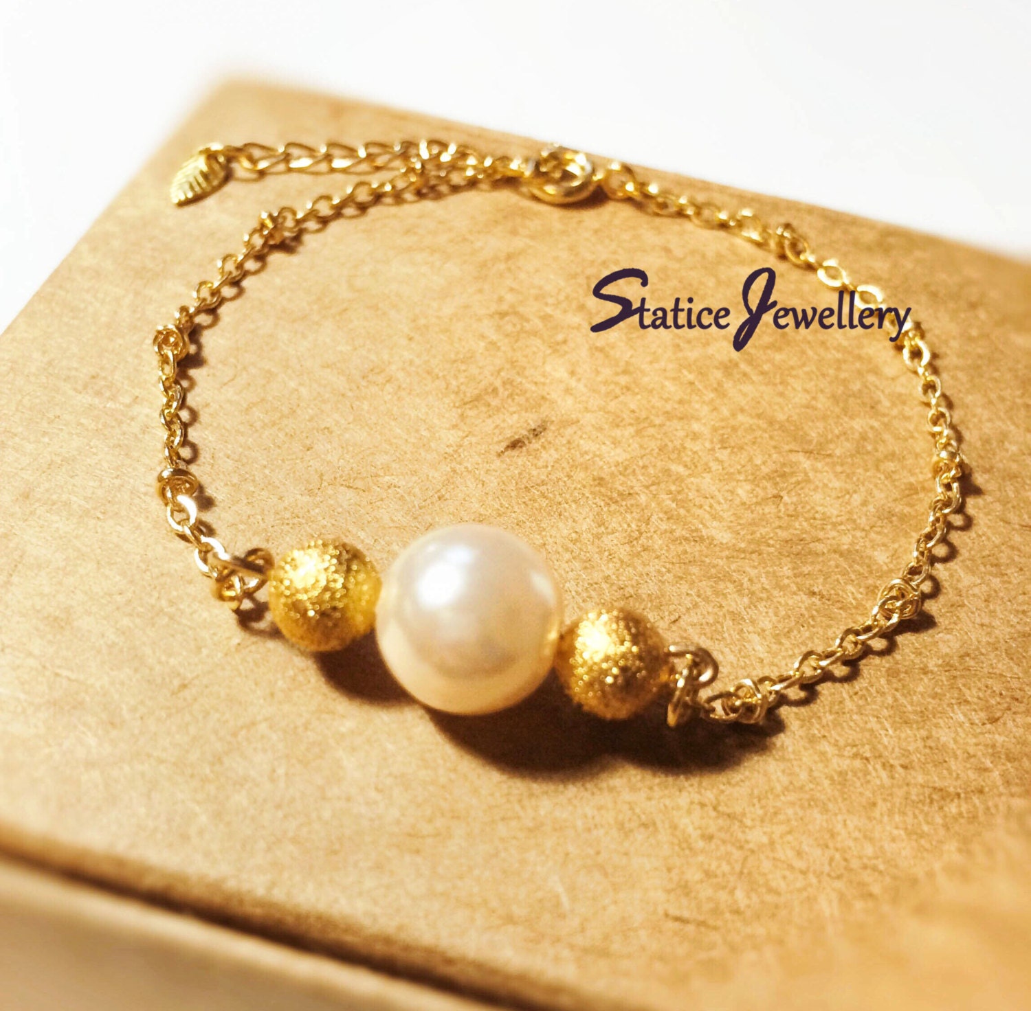 Gold Pearl Bracelet Single Pearl Bracelet One by StaticeJewellery