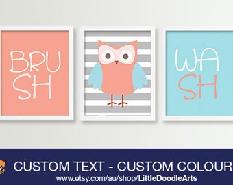 Baby Bathroom Art Print- Frog Bubble Art - Owl Art -Wash Brush Flush- Nursery Bath Decor. Child Bathroom - Animals - Splash