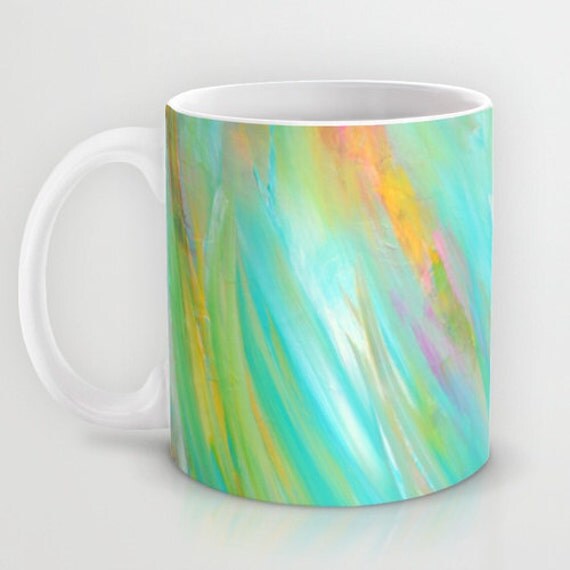 Unique Coffee Mug Art Mug Turquoise Mug Blue by DesignbyJuliaBars