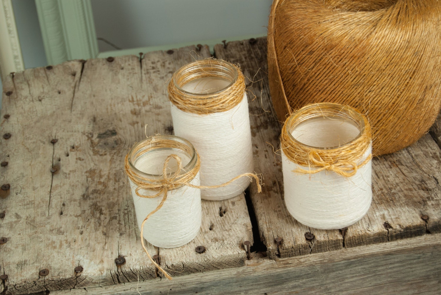 Yarn & Twine Wrapped Jars Pink Yarn Wrapped Jars by AvaAndSnow