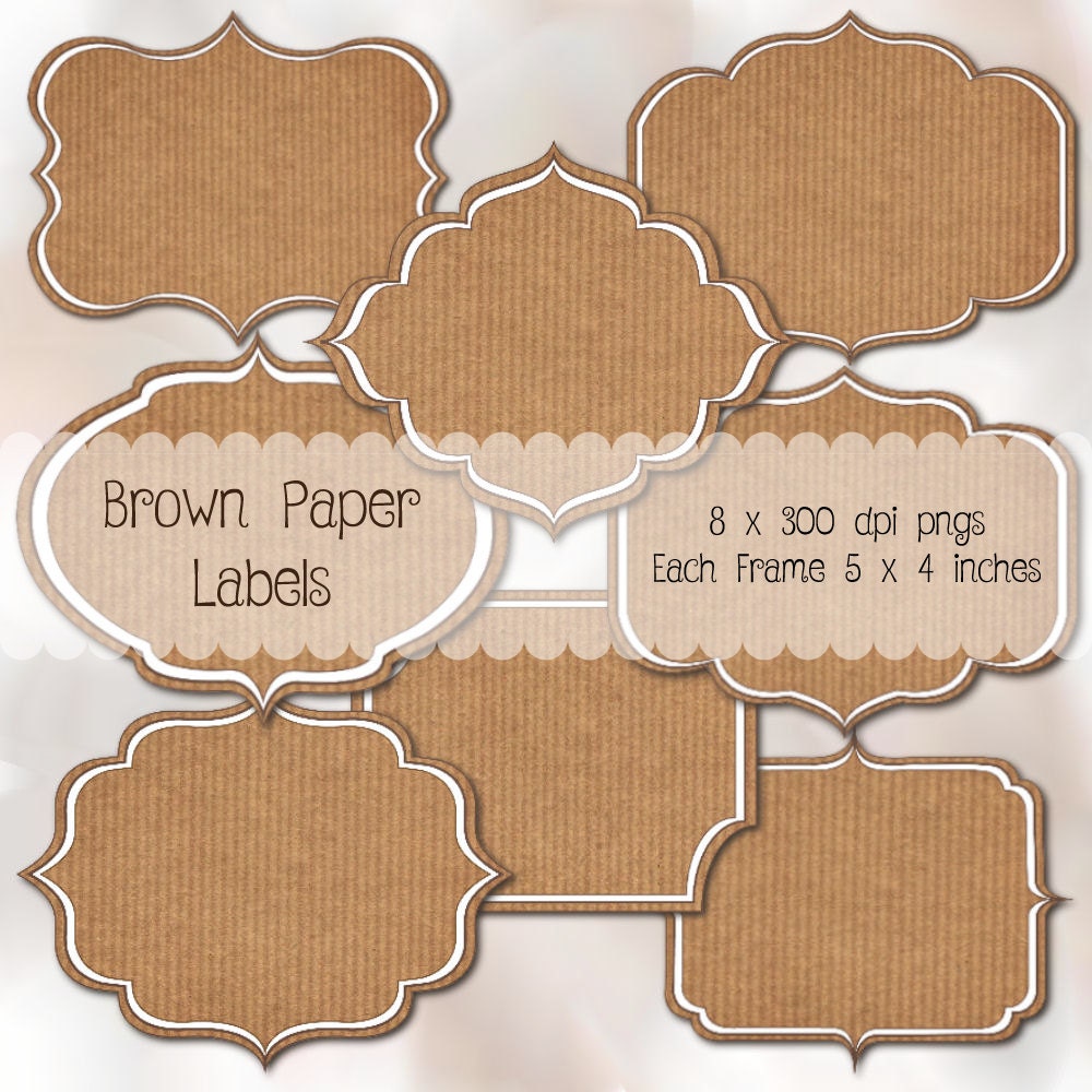 Brown Paper Labels, Frames Scrapbook Supplies, PNG Files. from