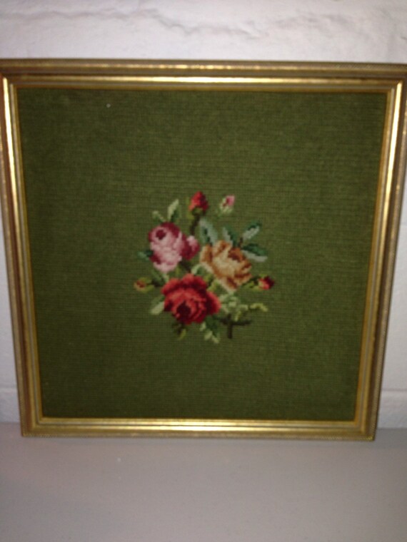 Vintage framed needlepoint