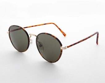 Vintage Preppy Polo Style Round Sunglasses with Windsor Tube Temples - Woody