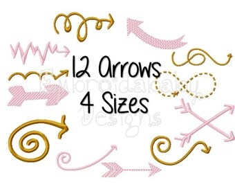 12 Arrows Machine Embroidery Design, 4 Sizes, Golden Arrow Pattern Applique Design, Bow and Arrow, Arrow Onesie Embroidery