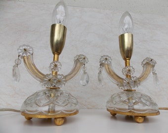 Pair Table Lamps Desk Lamps 1950s / Cyrstal lamp / mid century desk lamp / table lamp / pair table lamp / glass lamp / night lamp