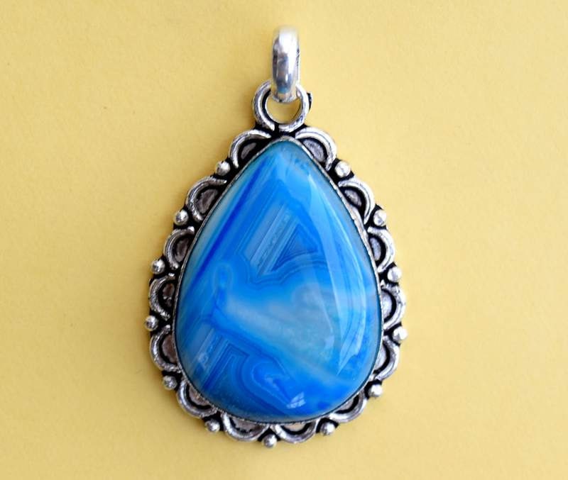 Blue onyx Pendant Silver Blue onyx Stone by silverplace99