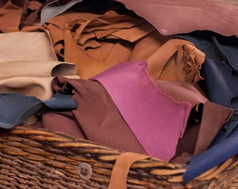 One Pound of Leather Scraps - Vegetable Tanned and Aniline Dyed