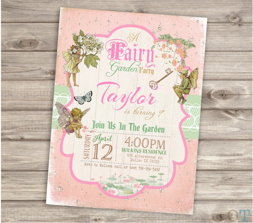 Fairy Woodland Invitations Shabby Chic Theme Party girl Rustic