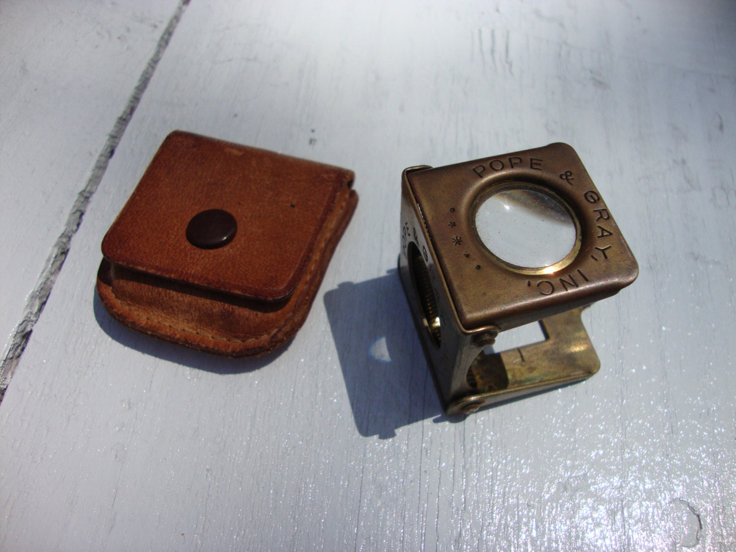 Antique Folding Pocket Loupe Brass Magnifying Stamp by Onebluenote