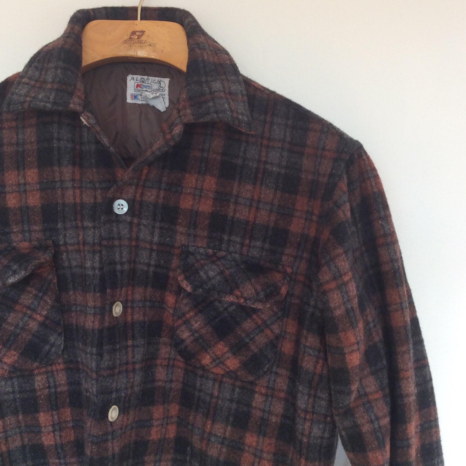 SALE Vintage plaid wool shirt / Red and gray plaid shirt