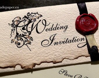25 Classy, Old English Style, Renaissance, Vintage, Old fashioned, Personalized Wedding Invitations with wax seals